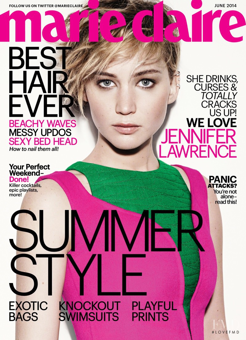Jennifer Lawrence featured on the Marie Claire USA cover from June 2014