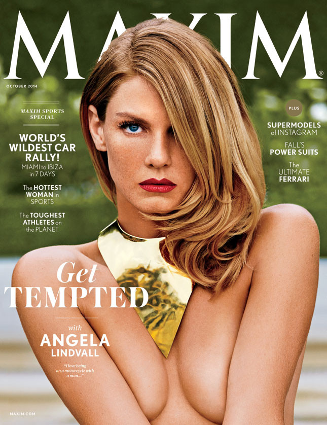 Angela Lindvall featured on the Marie Claire USA cover from October 2014