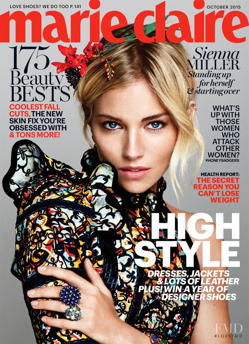 Sienna Miller featured on the Marie Claire USA cover from October 2015