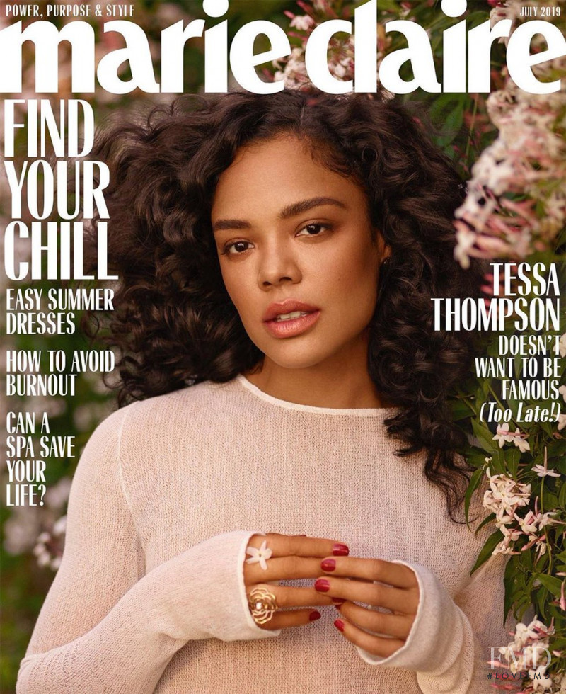 Tessa Thompson featured on the Marie Claire USA cover from July 2019