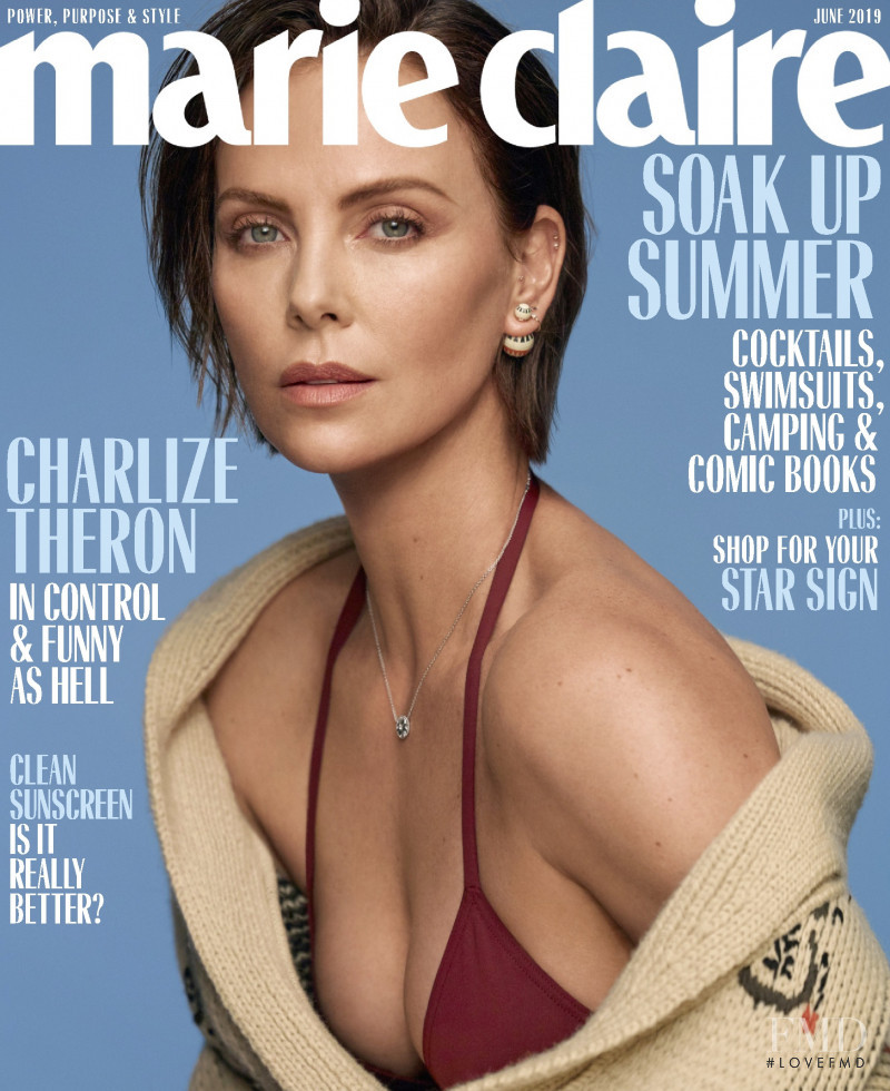 Charlize Theron featured on the Marie Claire USA cover from June 2019