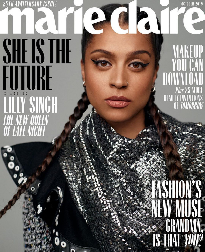 Lilly Singh  featured on the Marie Claire USA cover from October 2019