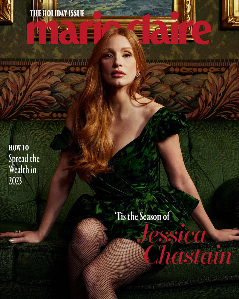 Jessica Chastain featured on the Marie Claire USA cover from December 2022