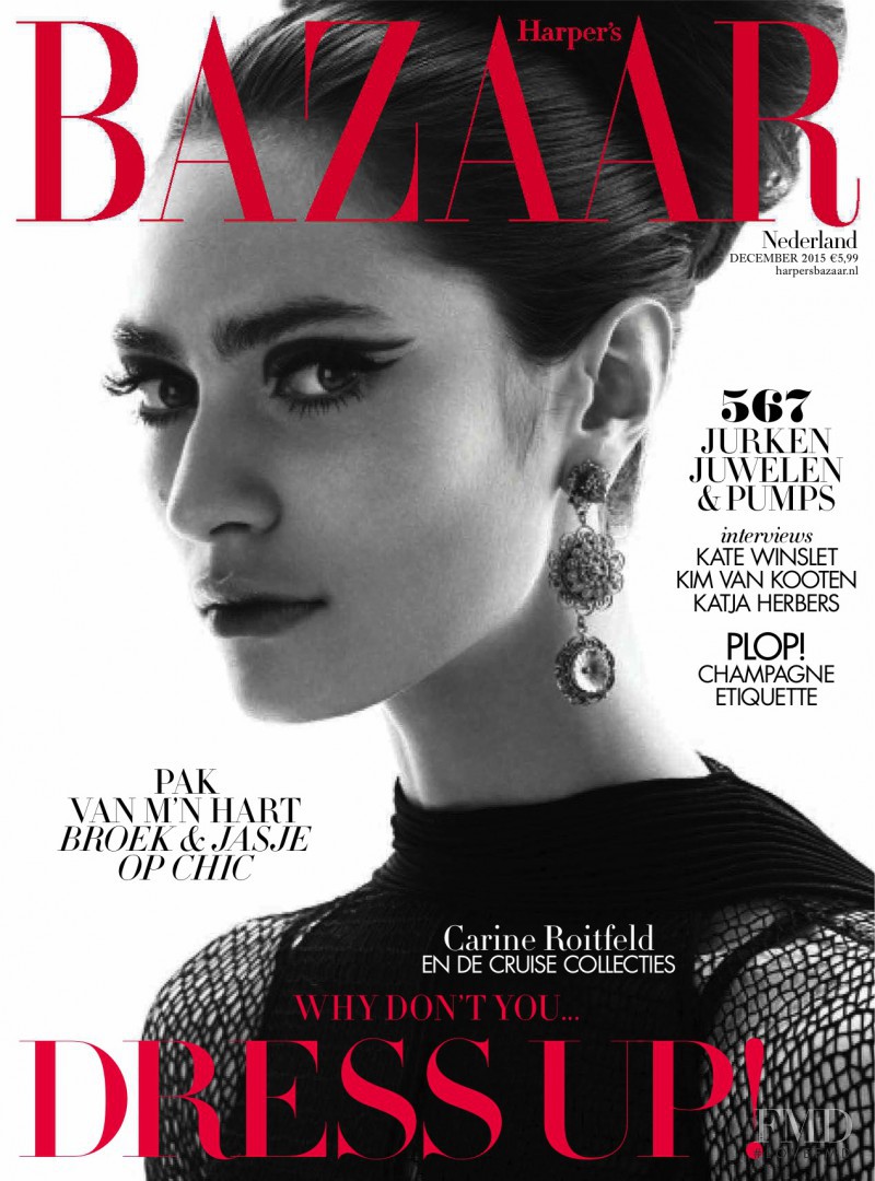 Marine Deleeuw featured on the Harper\'s Bazaar Netherlands cover from December 2015