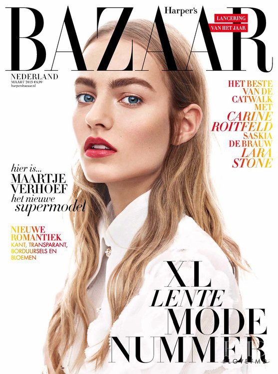 Maartje Verhoef featured on the Harper\'s Bazaar Netherlands cover from March 2015