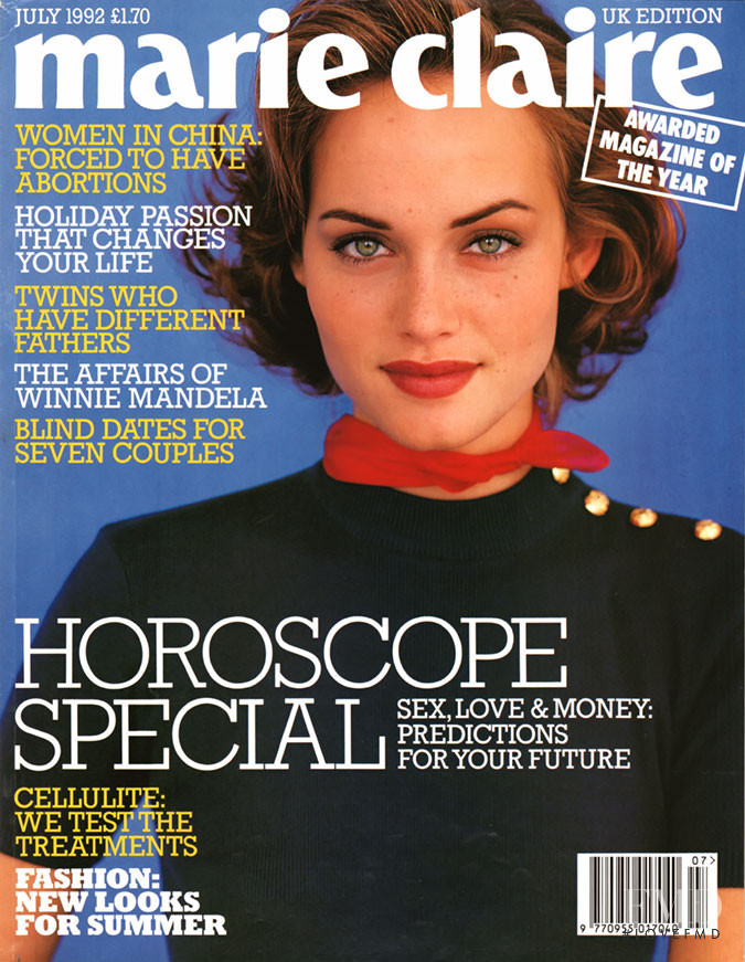 Amber Valletta featured on the Marie Claire UK cover from July 1992