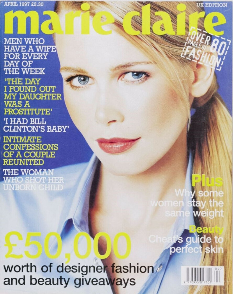 Claudia Schiffer featured on the Marie Claire UK cover from April 1997