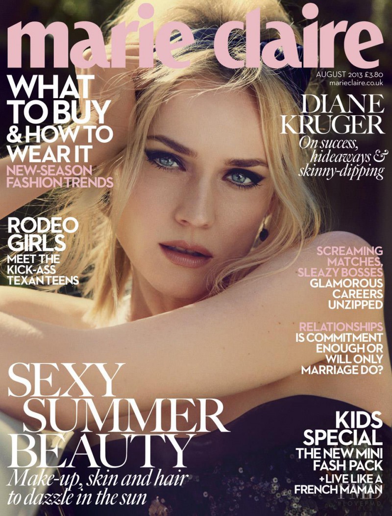 Diane Heidkruger featured on the Marie Claire UK cover from August 2013