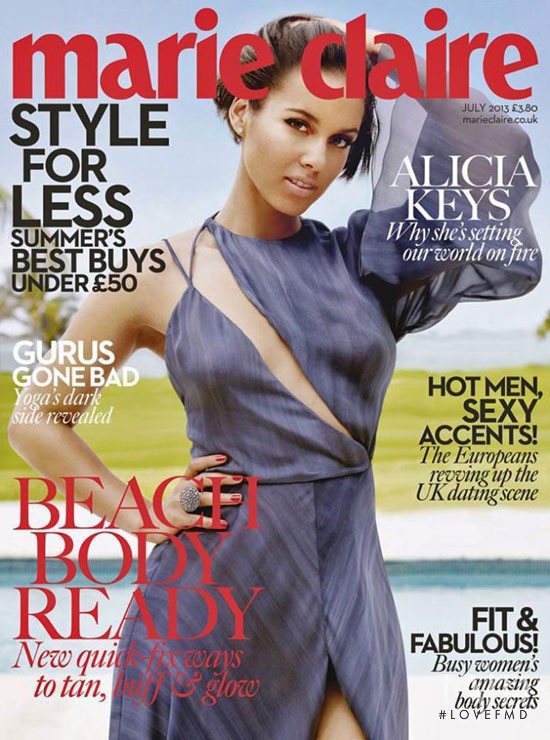 Alicia Keys featured on the Marie Claire UK cover from July 2013