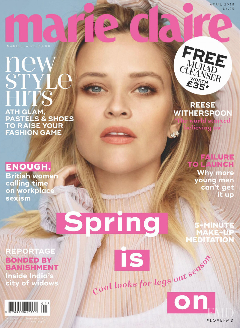 Reese Witherspoon featured on the Marie Claire UK cover from April 2018