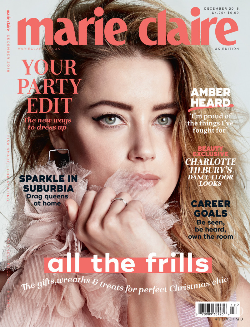 Amber Heard featured on the Marie Claire UK cover from December 2018