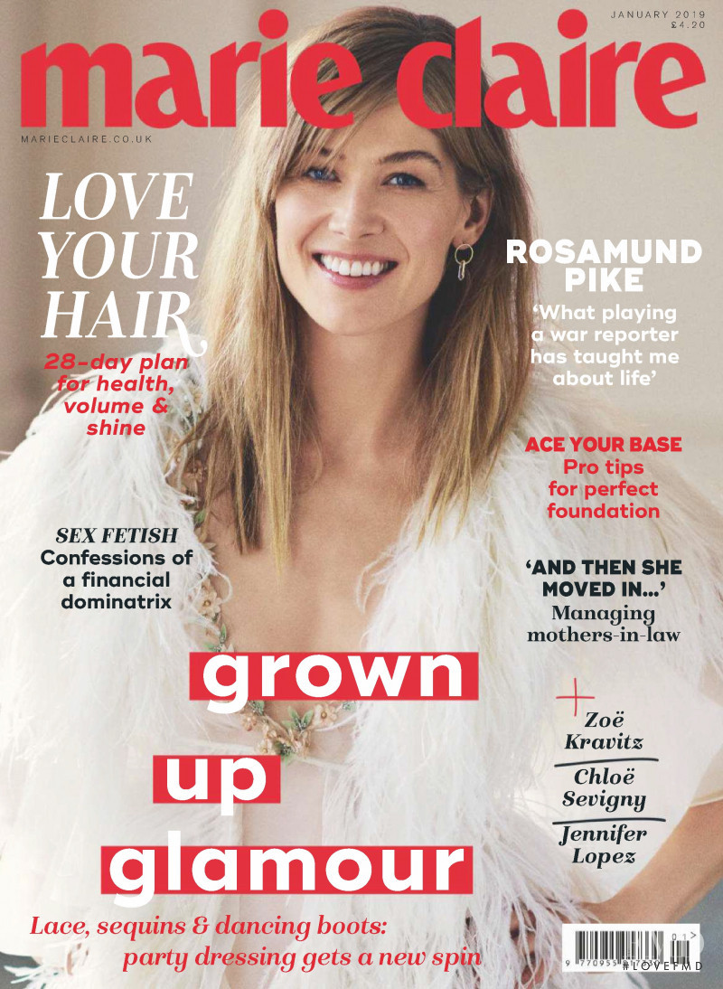 Rosamund Pike featured on the Marie Claire UK cover from January 2019