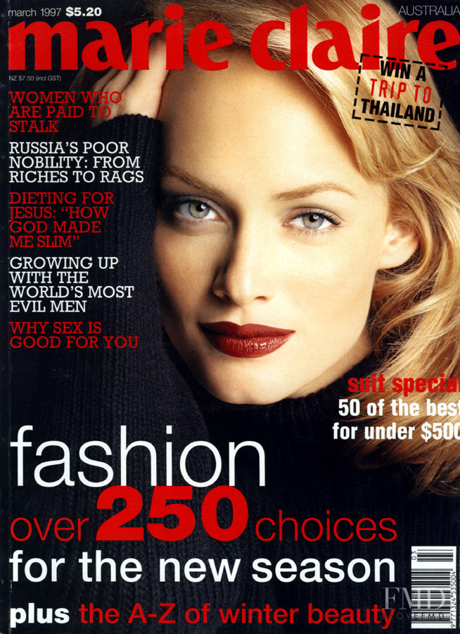 Amber Valletta featured on the Marie Claire Australia cover from March 1997