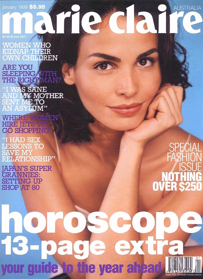 Ines Sastre featured on the Marie Claire Australia cover from January 1999