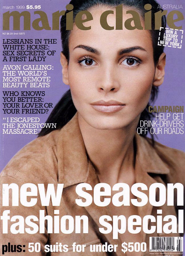 Ines Sastre featured on the Marie Claire Australia cover from March 1999