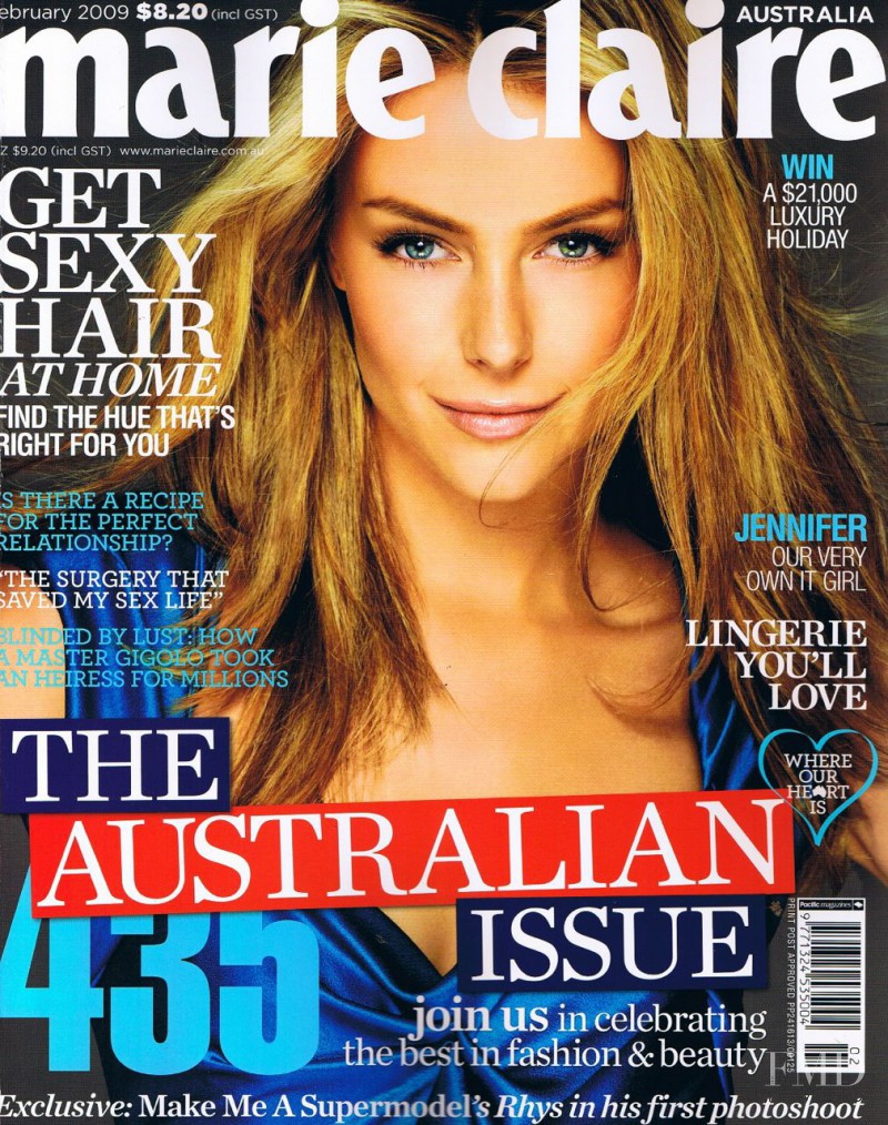 Jennifer Hawkins featured on the Marie Claire Australia cover from February 2009