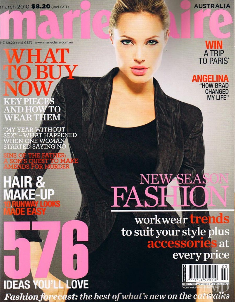 Angelina Jolie featured on the Marie Claire Australia cover from March 2010