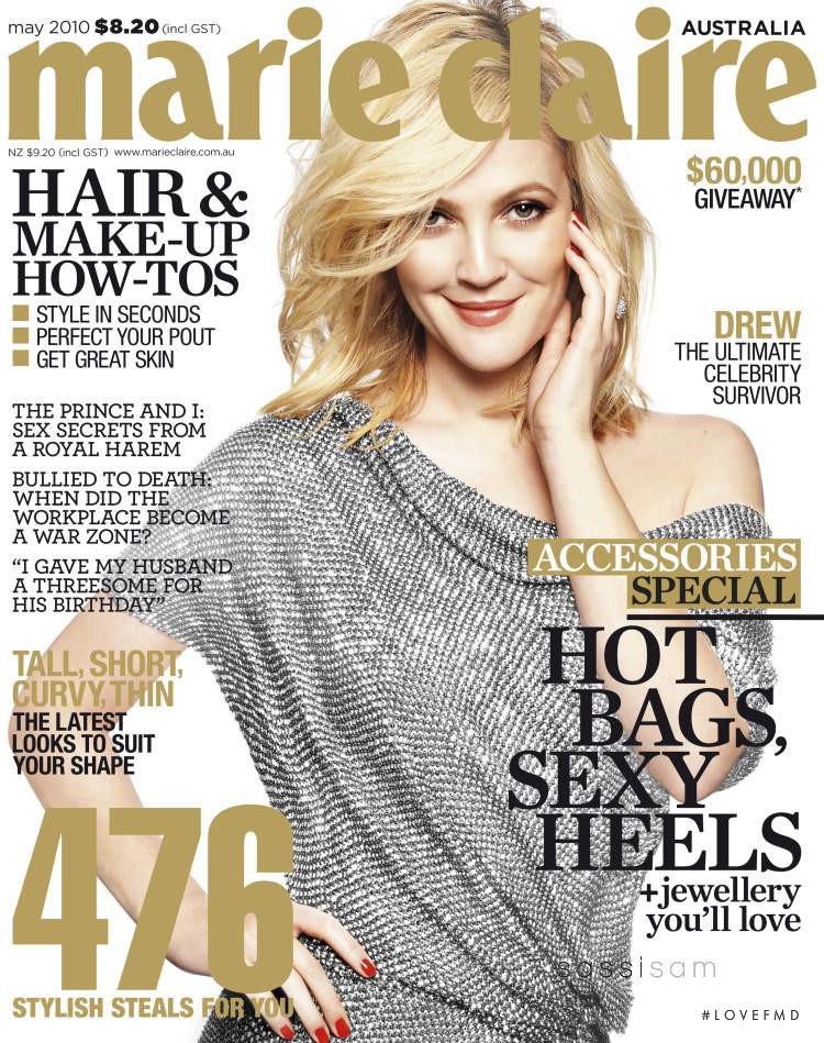 Drew Barrymore featured on the Marie Claire Australia cover from May 2010