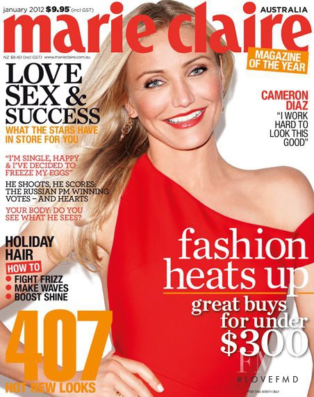 Cameron Diaz featured on the Marie Claire Australia cover from January 2012