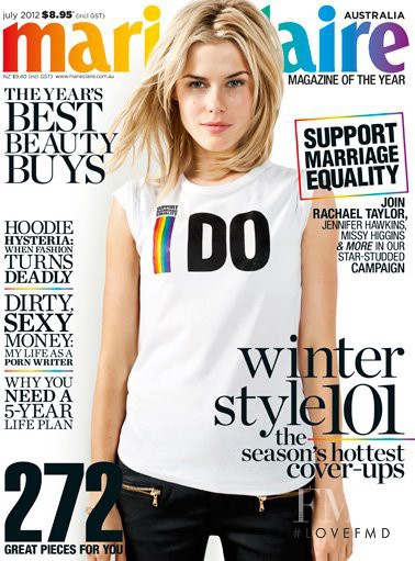 Rachael Taylor featured on the Marie Claire Australia cover from July 2012