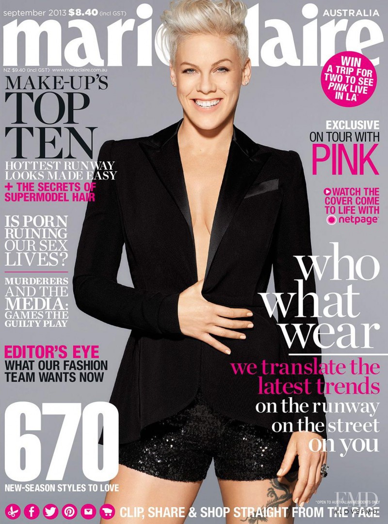 Pink featured on the Marie Claire Australia cover from September 2013