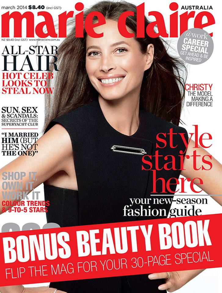 Christy Turlington featured on the Marie Claire Australia cover from March 2014