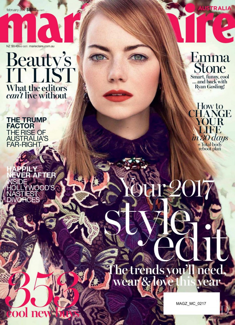 Emma Stone featured on the Marie Claire Australia cover from February 2017