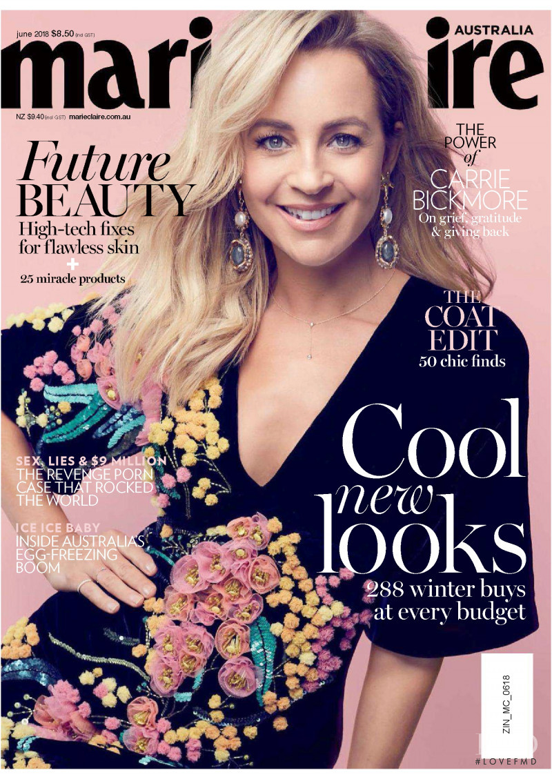 Carrie Bickmore featured on the Marie Claire Australia cover from June 2018