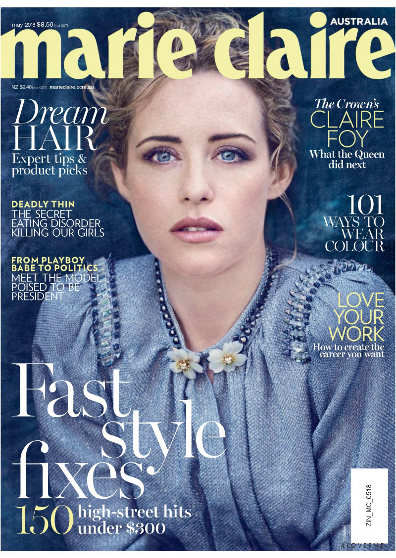 Claire Foy featured on the Marie Claire Australia cover from May 2018