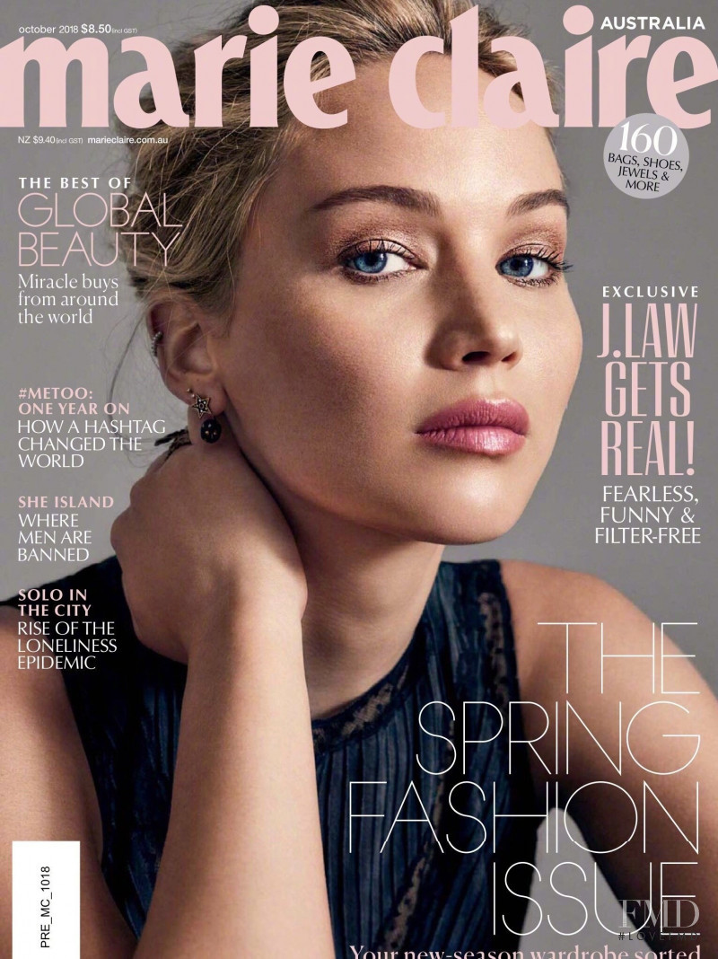 Jennifer Lawrence featured on the Marie Claire Australia cover from October 2018