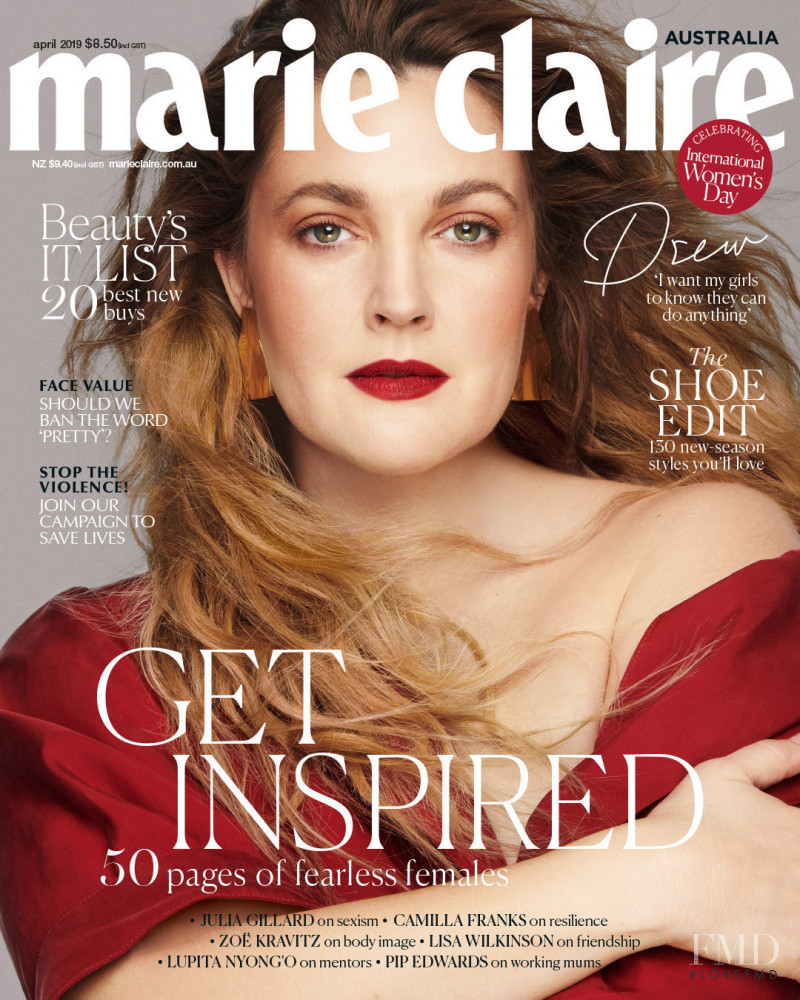 Drew Barrymore featured on the Marie Claire Australia cover from April 2019