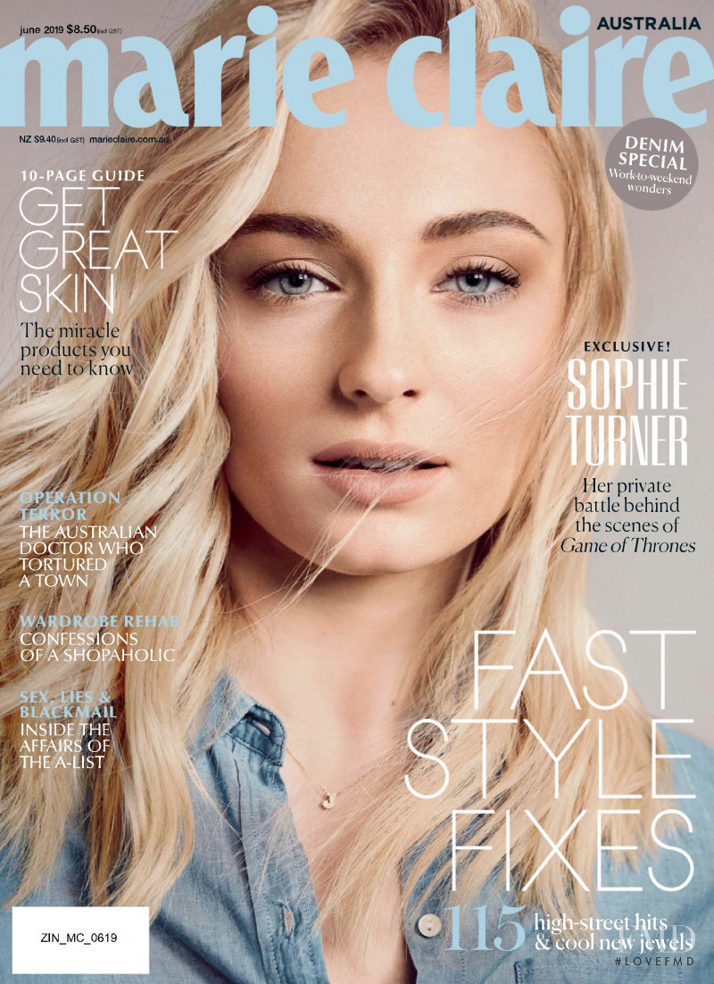 Sophie Turner featured on the Marie Claire Australia cover from June 2019