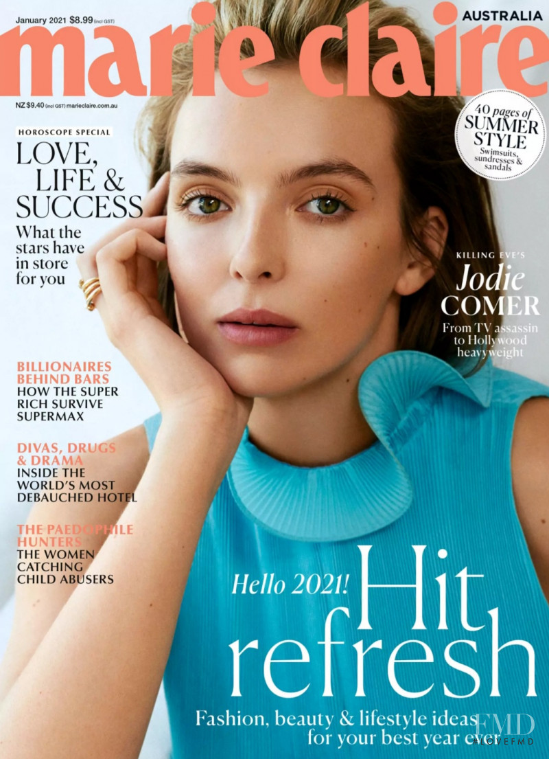Jodie Comer  featured on the Marie Claire Australia cover from January 2021