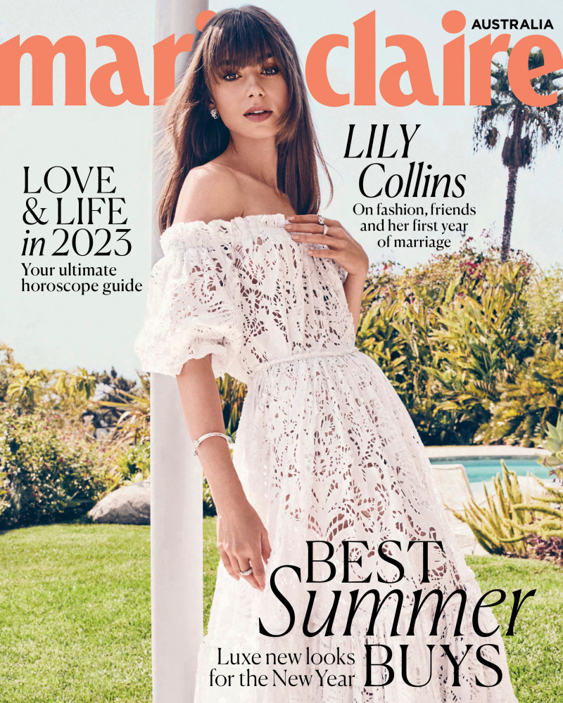 Lily Collins featured on the Marie Claire Australia cover from January 2023