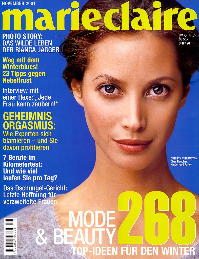 Christy Turlington featured on the Marie Claire Germany cover from November 2001