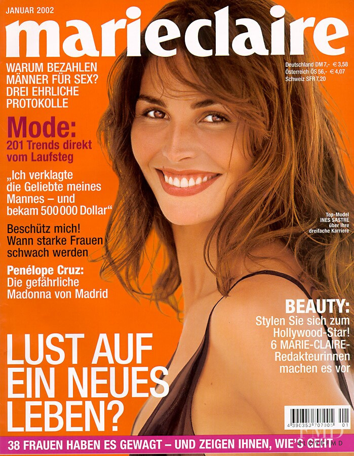 Ines Sastre featured on the Marie Claire Germany cover from January 2002