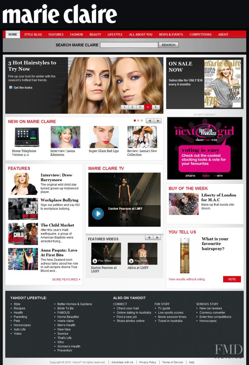  featured on the MarieClaire.com.au screen from April 2010