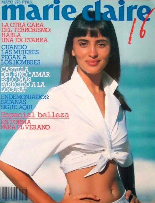 Jay Tracey featured on the Marie Claire Spain cover from May 1988