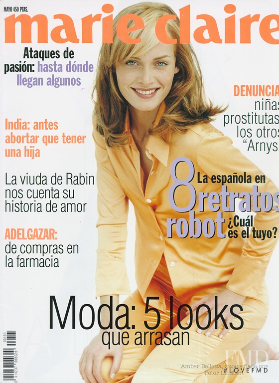 Amber Valletta featured on the Marie Claire Spain cover from May 1996