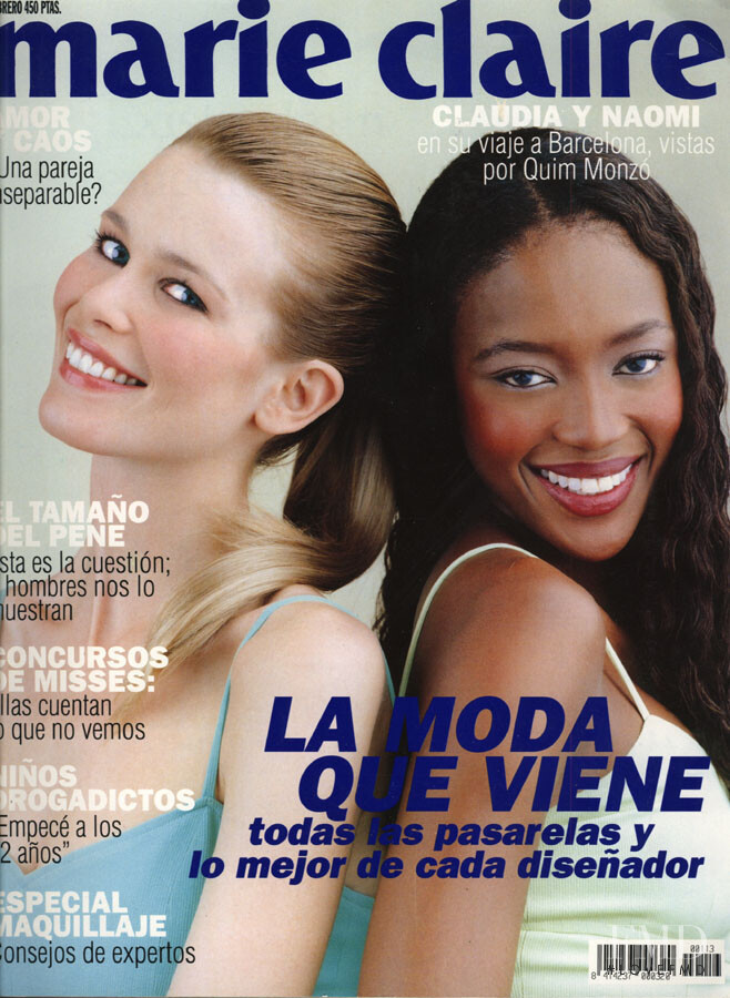 Claudia Schiffer, Naomi Campbell featured on the Marie Claire Spain cover from February 1997