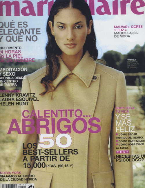 Yamila Coba featured on the Marie Claire Spain cover from November 2001