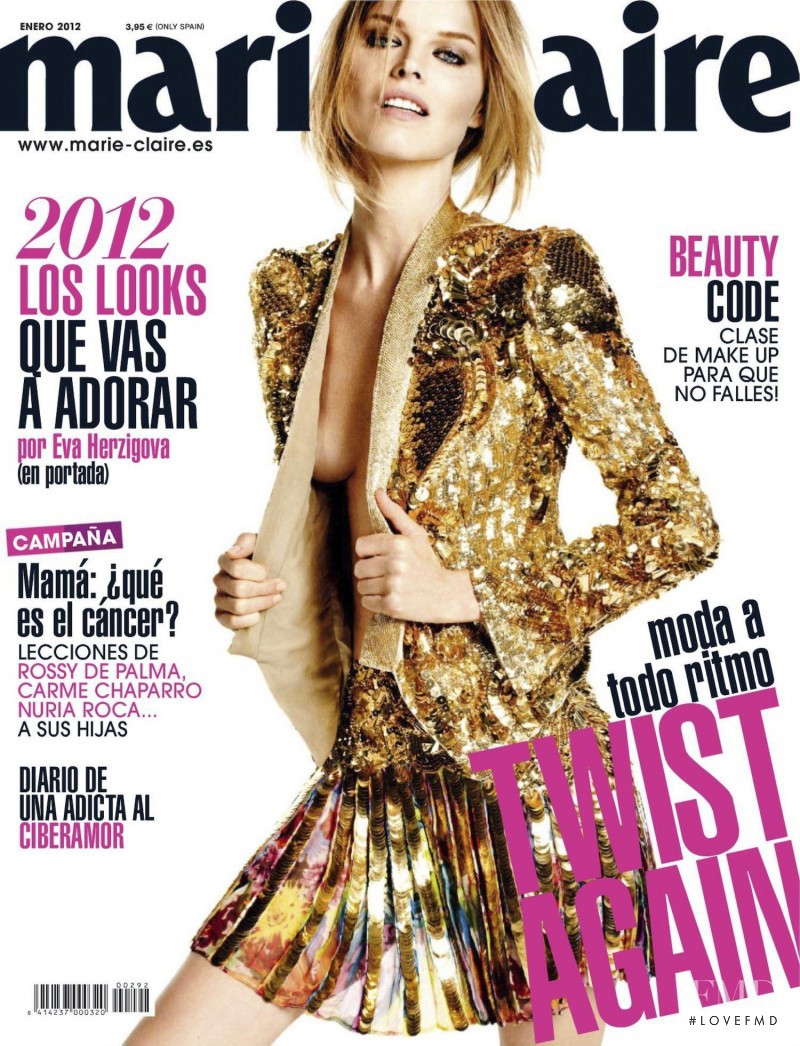 Eva Herzigova featured on the Marie Claire Spain cover from January 2012
