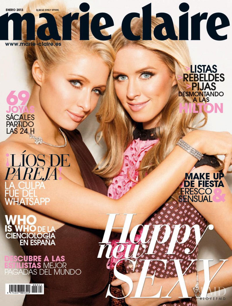Paris Hilton, Nicky Hilton featured on the Marie Claire Spain cover from January 2013