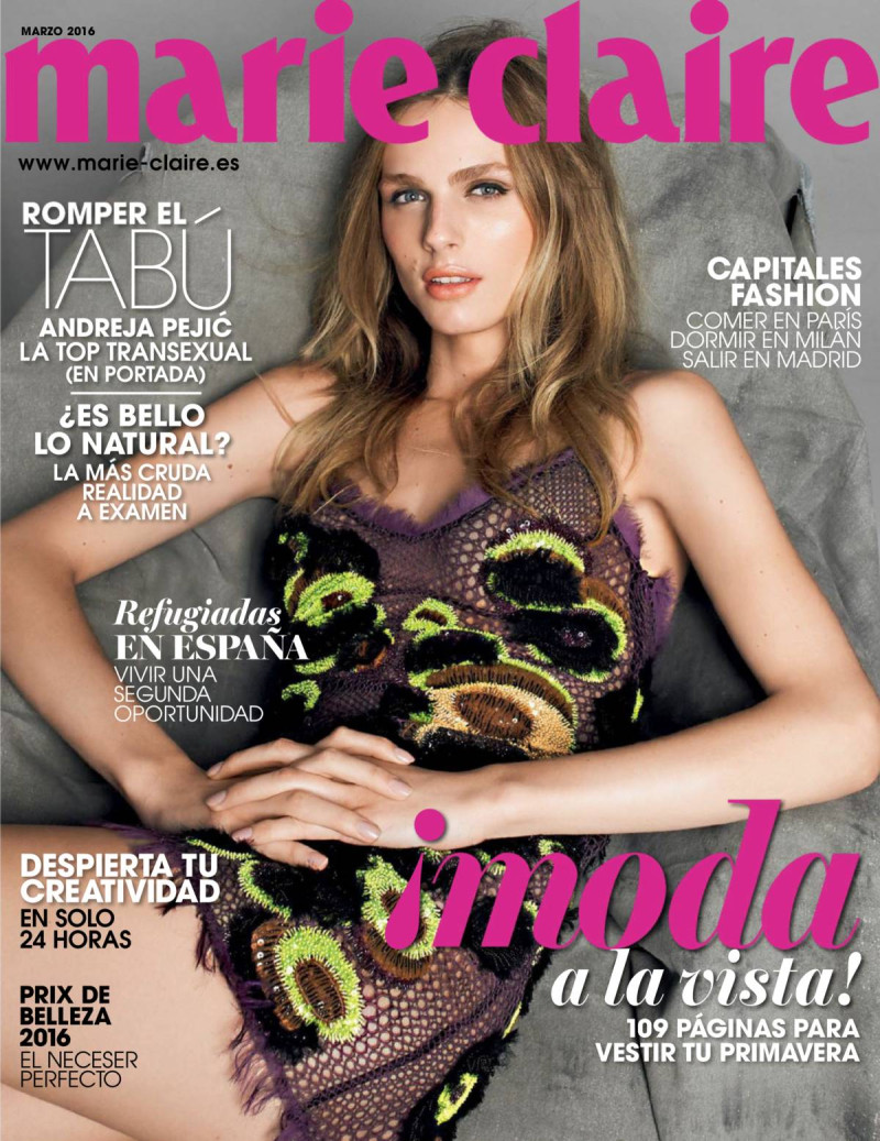 Andrej Pejic featured on the Marie Claire Spain cover from March 2016