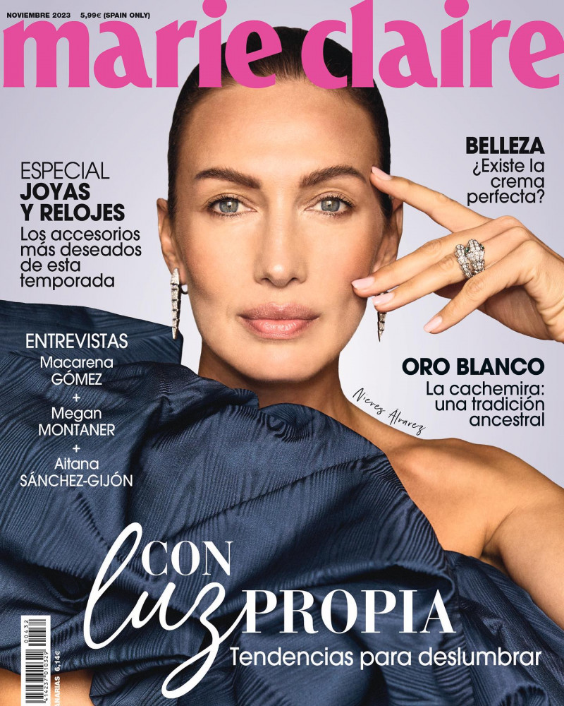 Nieves Alvarez featured on the Marie Claire Spain cover from November 2023