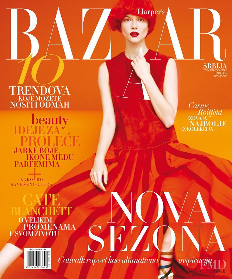 Kasia Struss featured on the Harper\'s Bazaar Serbia cover from March 2016