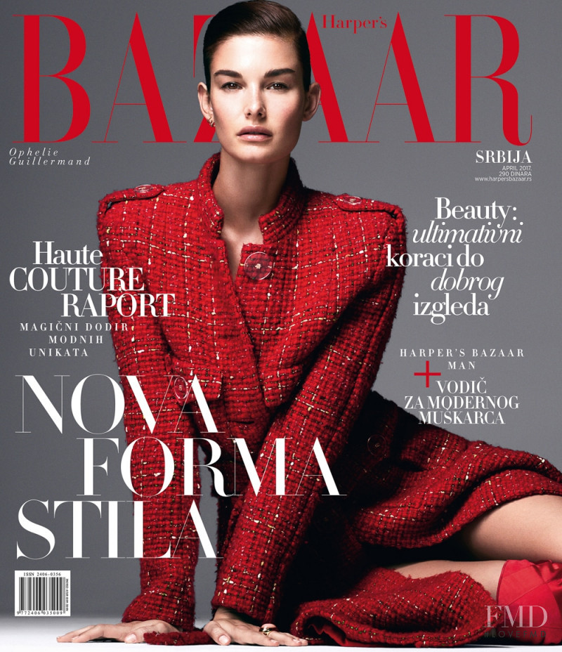 Ophélie Guillermand featured on the Harper\'s Bazaar Serbia cover from April 2017