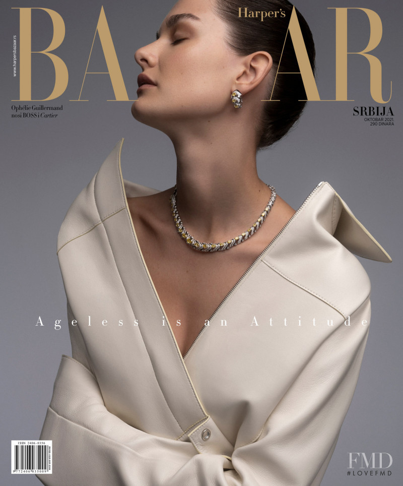 Ophélie Guillermand featured on the Harper\'s Bazaar Serbia cover from October 2021