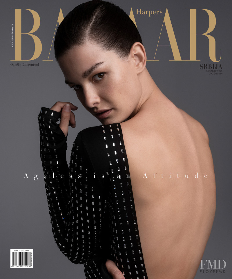 Ophélie Guillermand featured on the Harper\'s Bazaar Serbia cover from October 2021