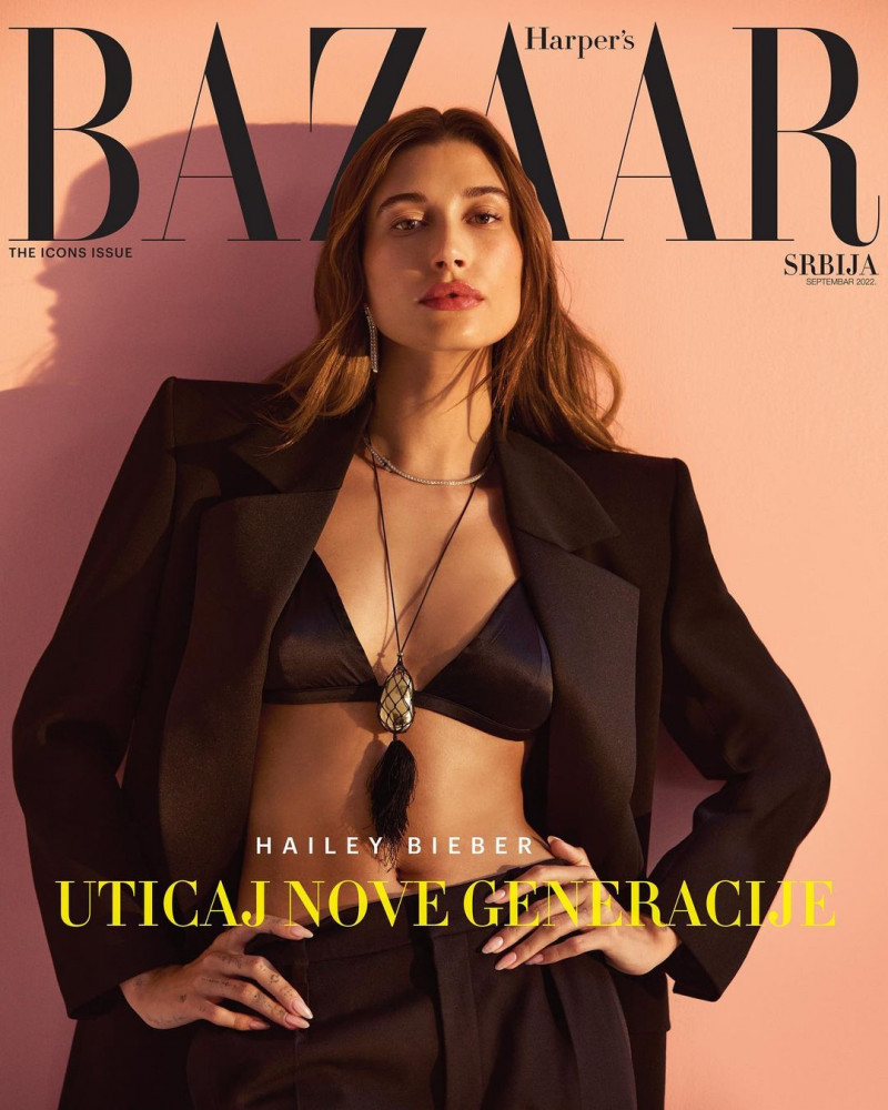 Hailey Baldwin Bieber featured on the Harper\'s Bazaar Serbia cover from September 2022